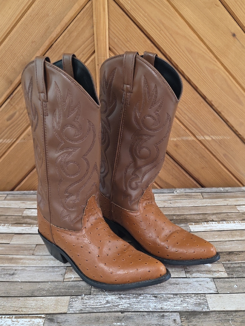 Men's Brown Faux Ostrich Western Leather  Boots